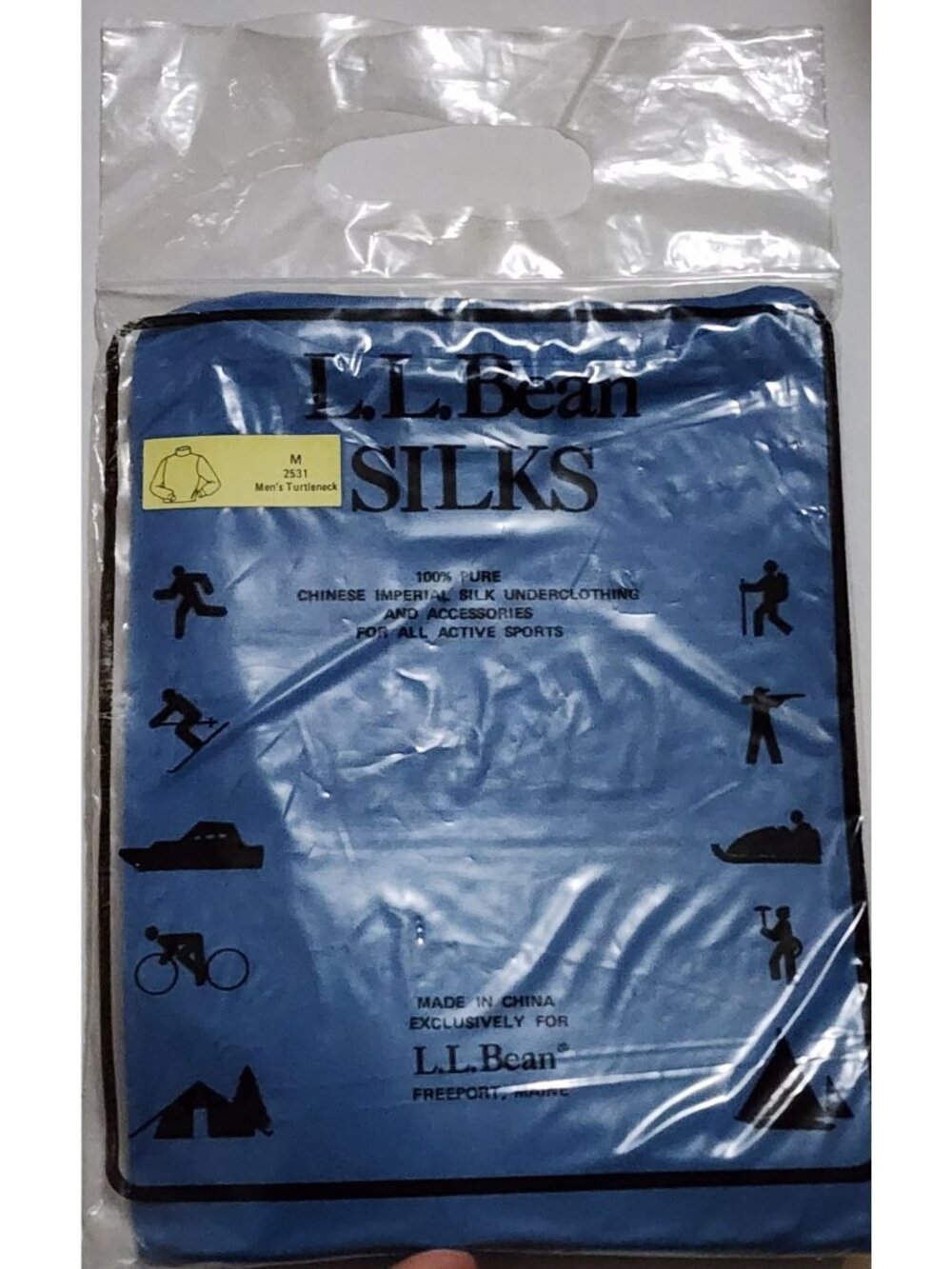 L.L. Bean Mens Silk Turtleneck Base Layer Undershirt M Blue 100% Chinese Imperia